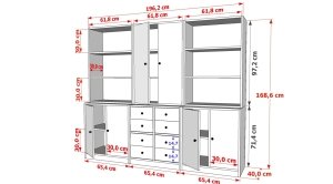 Rafli Çekmeceli Dolapli Vitrin Beyaz 195 Cm VTR-1082-Ç