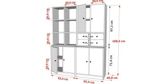 Rafli Dolapli Çekmeceli Vitrin Beyaz 130 Cm VTR-1026-Ç