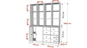 Rafli Dolapli Çekmeceli Vitrin Beyaz 130 Cm VTR-1029-Ç