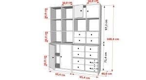 Rafli Dolapli Çekmeceli Vitrin Beyaz 130 Cm VTR-1032-Ç