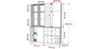 Rafli Dolapli Çekmeceli Vitrin Beyaz 130 Cm VTR-1034-Ç