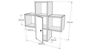 Kitaplikli Dolapli Duvar Rafi Beyaz 100 Cm DVR-1085-Ç