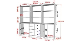 Rafli Çekmeceli Dolapli Vitrin Beyaz 195 Cm VTR-1077-Ç