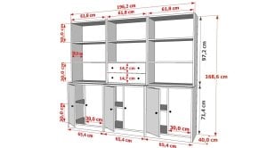 Rafli Çekmeceli Dolapli Vitrin Beyaz 195 Cm VTR-1074-Ç