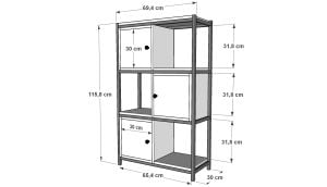 Raflı Üç Katlı Dolaplı Metal Kitaplık  Beyaz 69 Cm MTL-KTP-1046-B