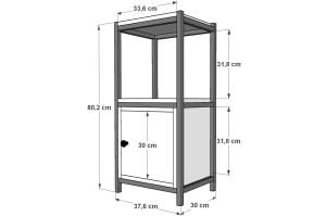 Raflı İki Katlı Dolaplı Metal Komodin Beyaz 37 Cm MTL-KMD-1004-B