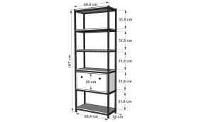 Raflı Beş Katlı Düşer Kapaklı Metal Kitaplık  Beyaz 69 Cm MTL-KTP-1011-B