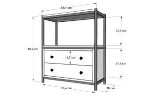 Raflı İki Katlı Çekmeceli Geniş Metal Komodin Beyaz 80 Cm MTL-KMD-1019-B