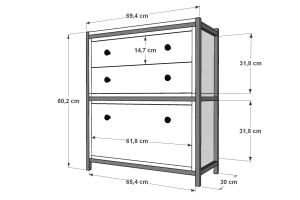 İki Katlı Düşer Kapaklı Çekmeceli Metal Konsol Beyaz 69 Cm MTL-KNS-1005-B