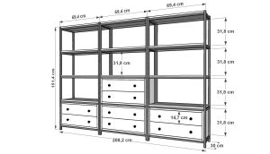 Rafl Dört Katlı Sekiz Çekmeceli Metal Kitaplık  Beyaz 208 Cm MTL-KTP-1107-B