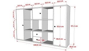 3 Kapakli Çekmeceli Rafli Kitaplik 160 Cm Beyaz KTP-1154-Ç