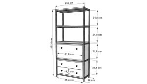 Raflı Dört Katlı Düşer Kapaklı Çekmeceli Metal Kitaplık  Beyaz 69 Cm MTL-KTP-1030-B