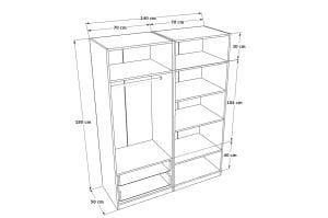 Dört kapaklı 5 Raflı İki Çekmeceli Askılıklı Gardırop Beyaz Çıtasız 140 Cm GD1038-B-Ç