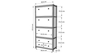 Dört Katlı Düşer Kapaklı Çekmeceli Metal Kitaplık  Antrasit 69 Cm MTL-KTP-1038-A