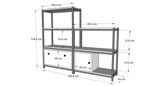 Raflı Üç Katlı Dolaplı Düşer Kapaklı Metal Çok Amaçlı Dolap Beyaz 138 Cm MTL-ÇAD-1026-B