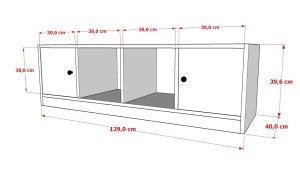 2 Kapakli Rafli Kitaplik 130 Cm Beyaz KTP-1197-C