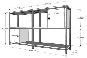 Raflı İki Katlı Dolaplı Metal Konsol Beyaz 138 Cm MTL-KNS-1020-B