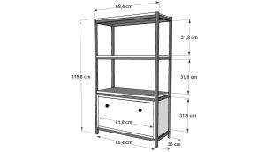 Raflı Üç Katlı Düşer Kapaklı Metal Çok Amaçlı Dolap Meşe 69 Cm MTL-ÇAD-1014-M