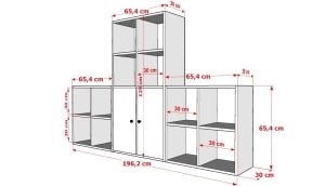 2 Kapakli Rafli Basamakli Kitaplik 200 Cm Beyaz KTP-1246-Ç