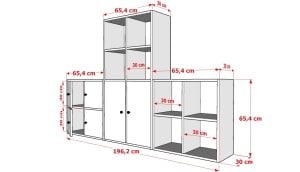 6 Kapakli Rafli Basamakli Kitaplik 200 Cm Beyaz KTP-1249-Ç