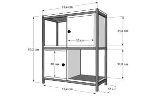 Raflı İki Katlı Dolaplı Geniş Metal Komodin Meşe 80 Cm MTL-KMD-1014-M