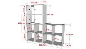 4 Kapakli Rafli Kitaplik 130 Cm Beyaz KTP-1269-Ç