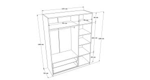 Üç Kapaklı İki Çekmeceli 5 Raflı Askılıklı Gardırop Beyaz Çıtasız 135 Cm GD1031-B-Ç