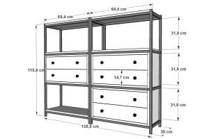 Raflı Üç Katlı Altı Çekmeceli Metal Konsol Antrasit 138 Cm MTL-KNS-1025-A