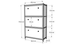 Üç Katlı Düşer Kapaklı Metal Çok Amaçlı Dolap Beyaz 69 Cm MTL-ÇAD-1017-B