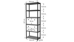 Raflı Beş Katlı Düşer Kapaklı Çekmeceli Metal Kitaplık  Meşe 69 Cm MTL-KTP-1015-M