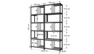 Raflı Beş Katlı Dolaplı Metal Kitaplık  Beyaz 138 Cm MTL-KTP-1096-B