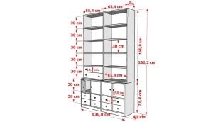 4 Kapakli Çekmeceli Kitaplik 130 Cm Beyaz KTP-1317-Ç