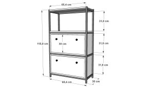 Raflı Üç Katlı Düşer Kapaklı Metal Çok Amaçlı Dolap Beyaz 69 Cm MTL-ÇAD-1016-B