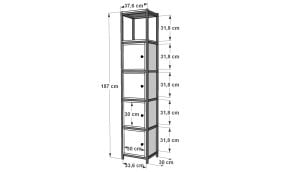 Raflı Beş Katlı Dolaplı Metal Kitaplık  Beyaz 37 Cm MTL-KTP-1071-B