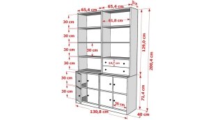 8 Kapakli Çekmeceli Kitaplik 130 Cm Beyaz KTP-1325-Ç