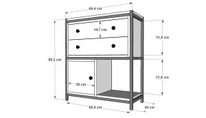 Raflı İki Katlı Dolaplı Çekmeceli Metal Kitaplık  Antrasit 69 Cm MTL-KTP-1055-A