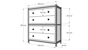 Raflı İki Katlı Dört Çekmeceli Metal Kitaplık  Meşe 69 Cm MTL-KTP-1061-M