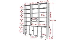 6 Kapakli Çekmeceli Kitaplik 200 Cm Beyaz KTP-1346-Ç