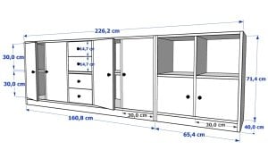 Rafli Dolapli Çekmeceli Konsol Beyaz 226 Cm KNS-1117-Ç