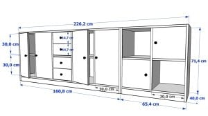 Rafli Dolapli Çekmeceli Konsol Beyaz 226 Cm KNS-1119-Ç