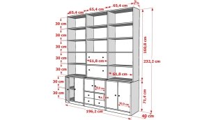 Düser Kapakli Çekmeceli Kitaplik 200 Cm Beyaz KTP-1357-Ç