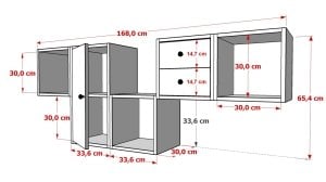 Rafli Dolapli Çekmeceli Duvar Konsolu Beyaz 168 Cm KNS-1128-Ç