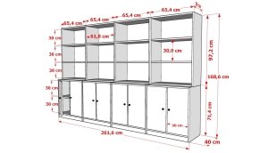 8 Kapakli Rafli Kitaplik 260 Cm Beyaz KTP-1361-Ç