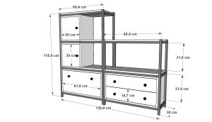 Raflı Üç Katlı 2 Çekmeceli Düşer Kapaklı Dolaplı Metal Çok Amaçlı Dolap Antrasit 138 Cm MTL-ÇAD-1030-A