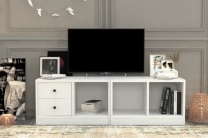 Kitaplikli Cekmeceli Tv Unitesi Beyaz 130 Cm TVT-1001-C