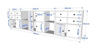 Sekiz Kapaklı Sekiz Çekmeceli Raflı Beyaz Konsol Çıtasız KNS-1218-Ç