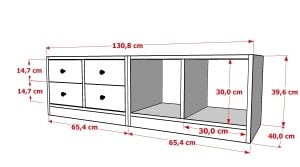 Kitaplikli Cekmeceli Tv Unitesi Beyaz 130 Cm TVT-1003-C