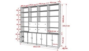 Düser Kapakli Rafli Kitaplik 260 Cm Beyaz KTP-1371-Ç