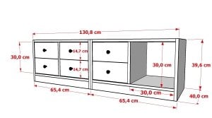 Rafli Cekmeceli Tv Unitesi Beyaz 130 Cm TVT-1007-C