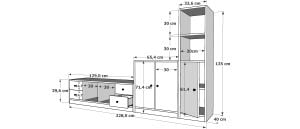 Dolaplı Çekmeceli Tv Ünitesi Beyaz 228 Cm TV-1219-Ç